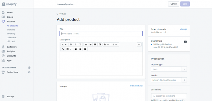 Shopify Add Product