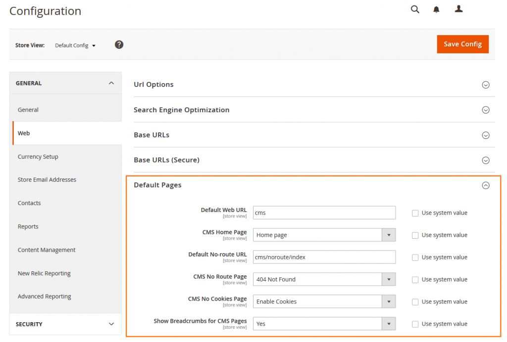 How to Configure the Default Pages in Magento 2