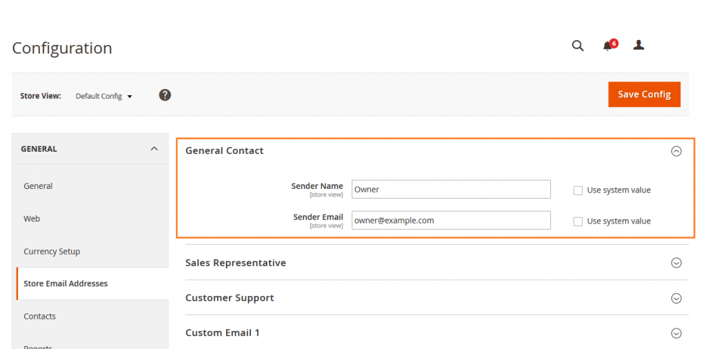 Add Sender name and Sender email from here and click on Save Config button.