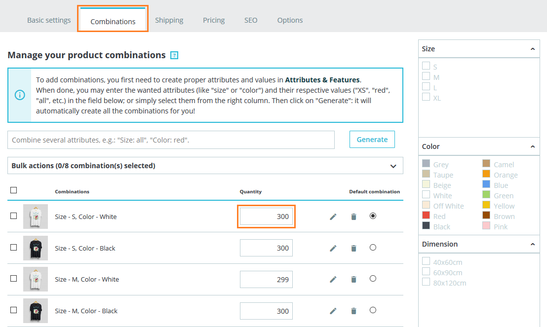 combination quantity