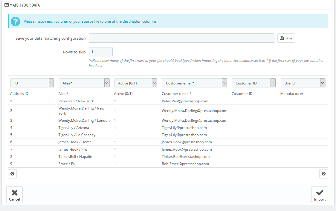 import address data