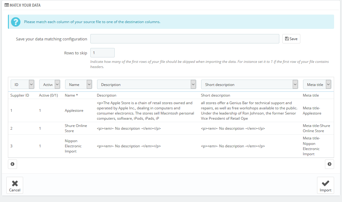 import supplier data