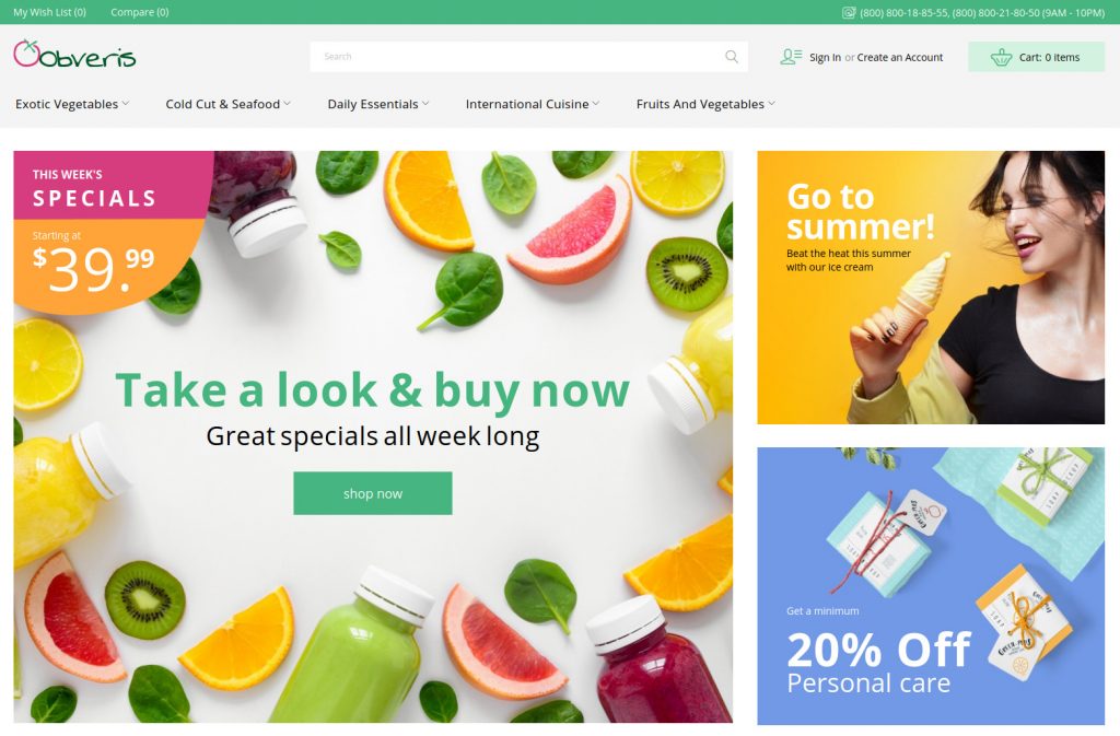 Obveris - Clean Grocery eCommerce Store Magento Theme