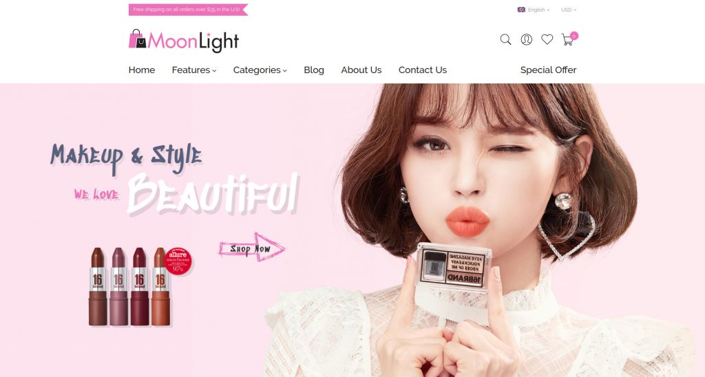 MoonLight - Elegant Cosmetics & Accessories Magento 2 Theme