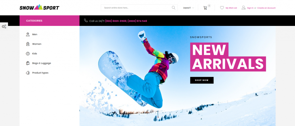 SnowSport - Extreme Sports Gear Magento Theme