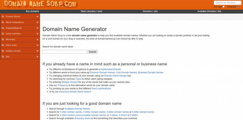 Domain Name Soup - Domain Name Generator