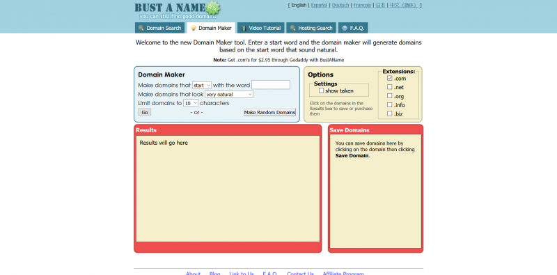 BustAName - Domain Name Generator