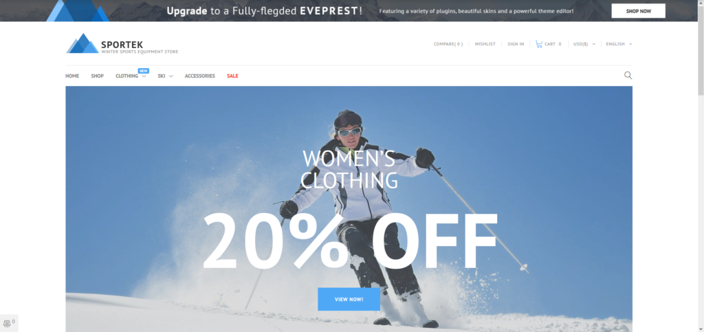 Sportek - Winter Sports Equipment Store Free PrestaShop Theme
