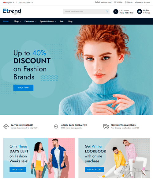 Etrend Lite Free Magento 2 Theme - Home Page