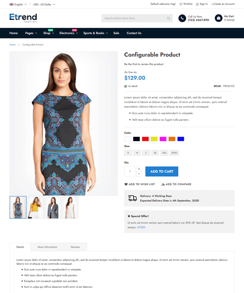 Configurable Product | Etrend Magento 2 Theme