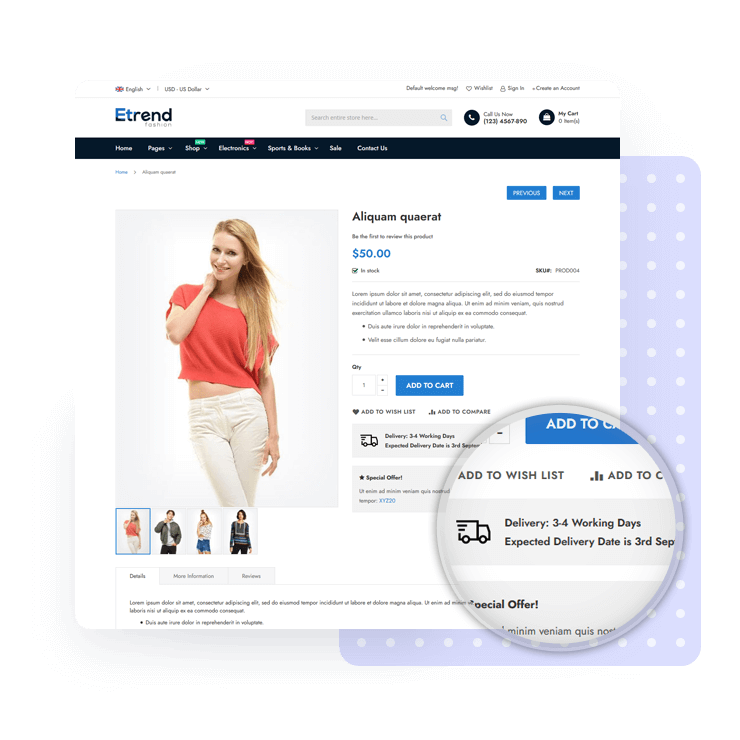 Shipping Time Estimator | Etrend Magento 2 Theme