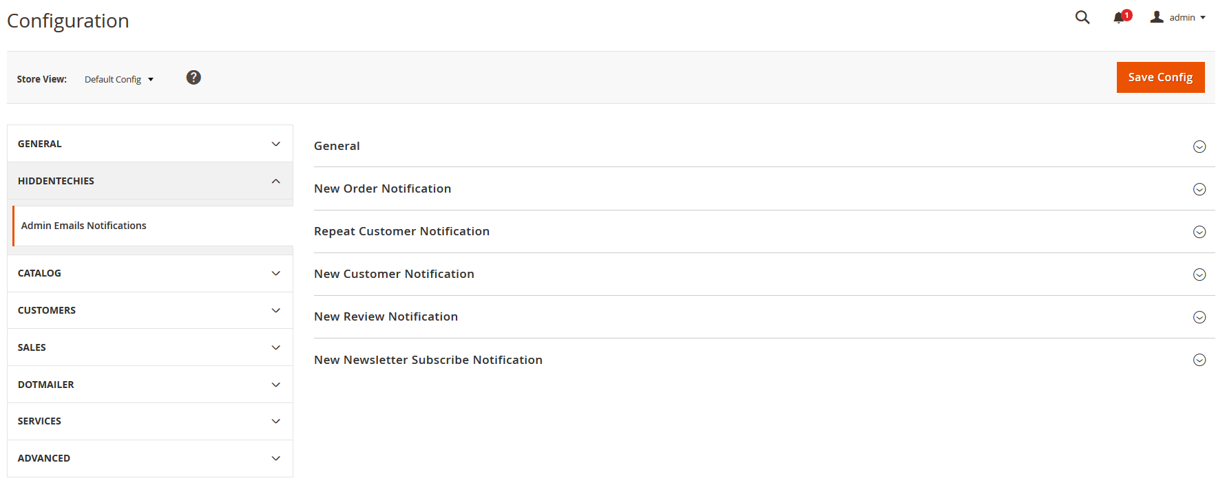 Admin Email Notifications Settings