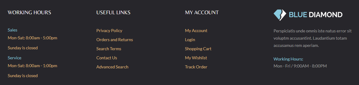Blue Diamond - Footer Columns Frontend