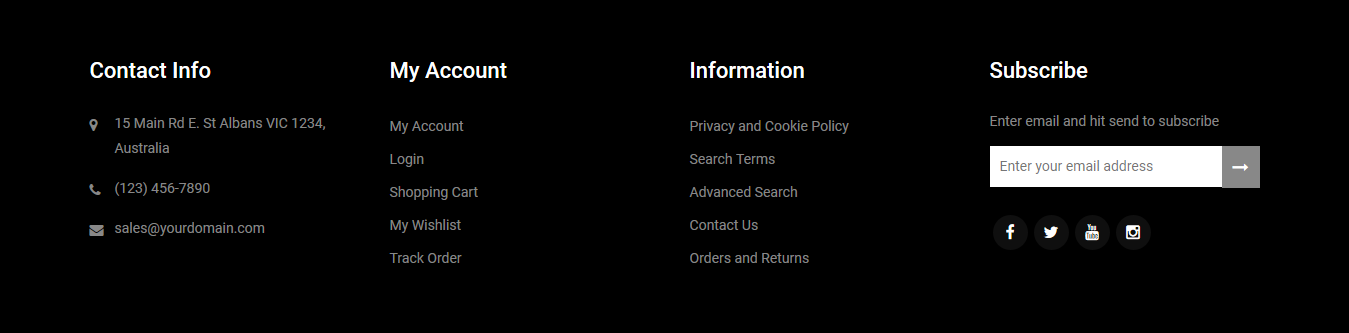 Ceramic World - Footer Columns Frontend
