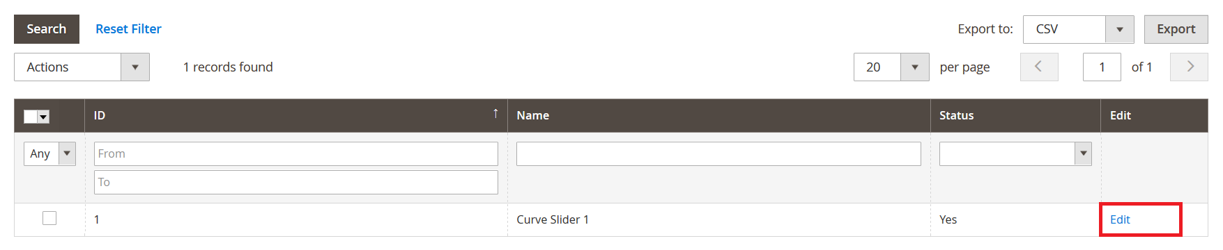 Curve - Manage Slider