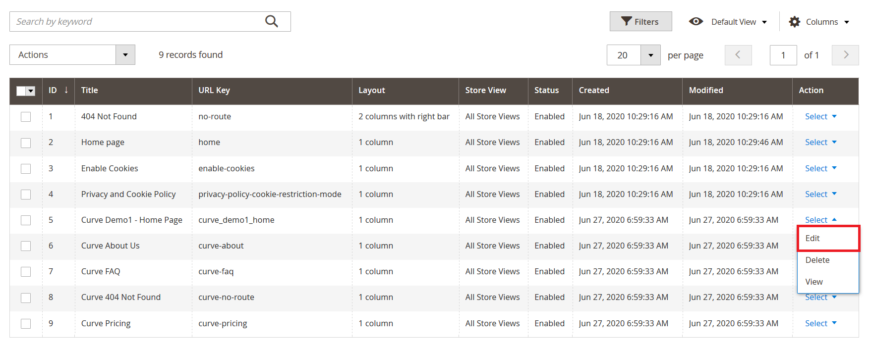 Curve - Edit Home Page