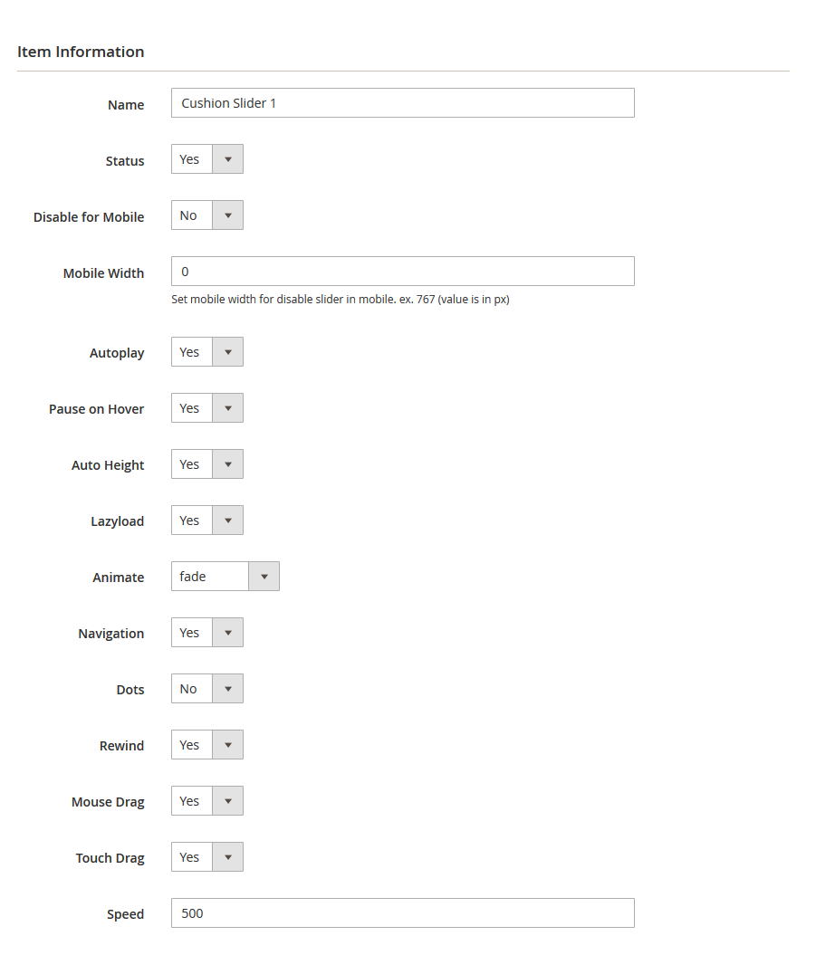 Cushion - Edit Slider