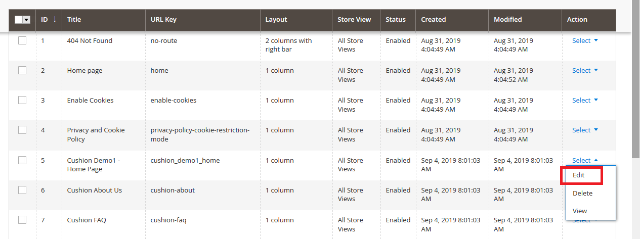 Cushion - Edit Home Page