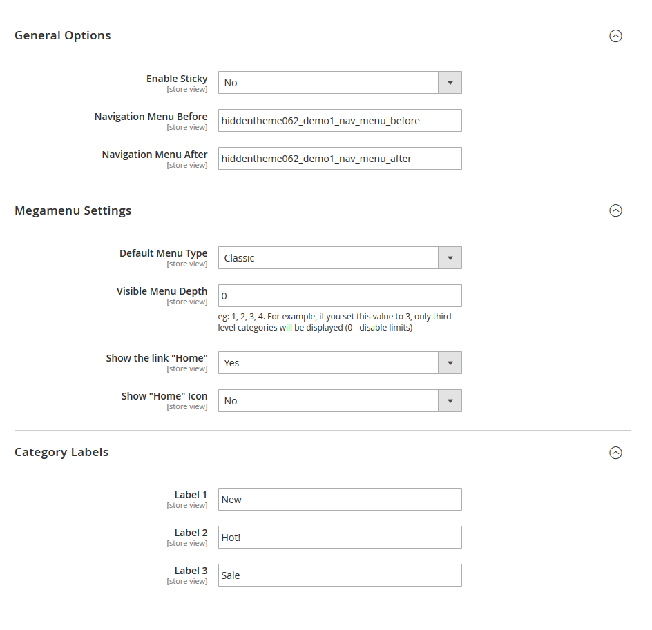 Deluxe  - Menu Configuration