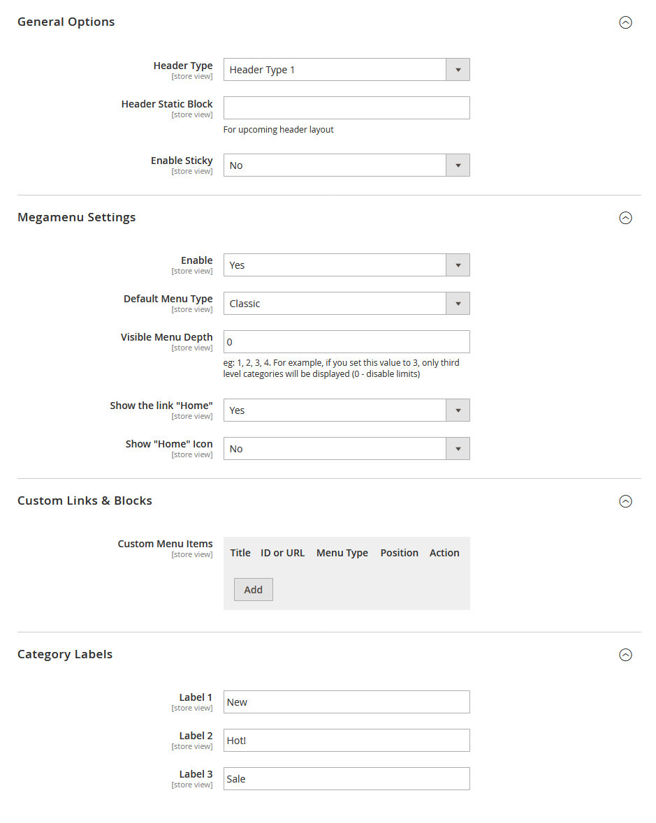 Ellon - Menu Configuration