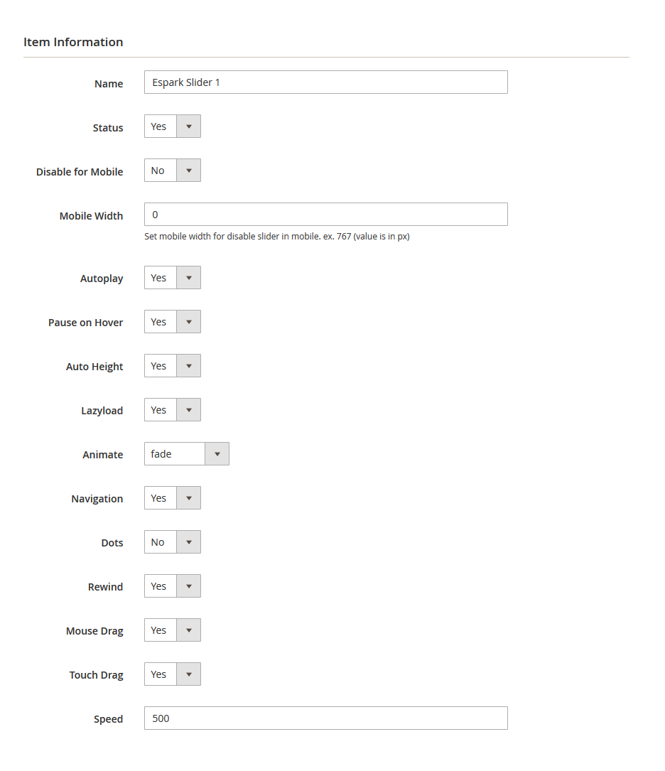 Espark - Edit Slider