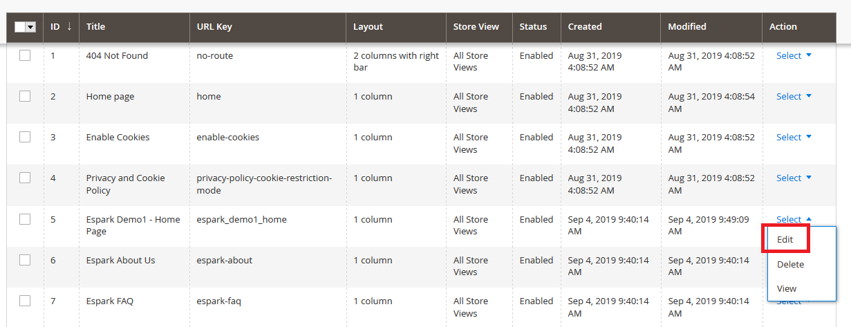 Espark - Edit Home Page