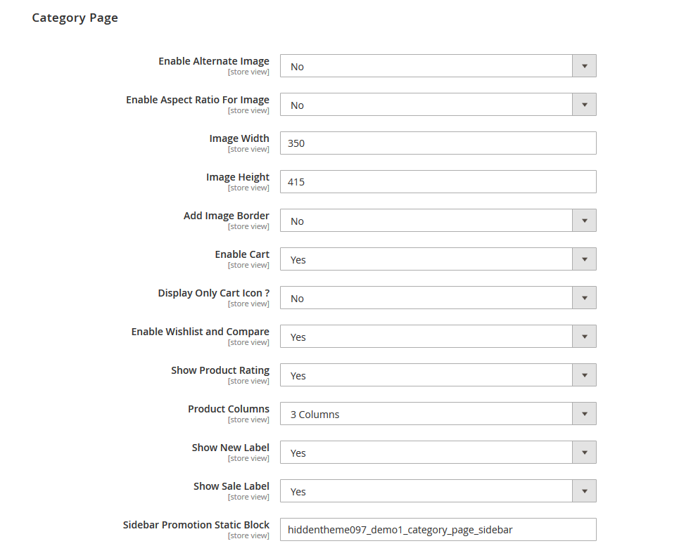 Evolve - Category Page Configuration