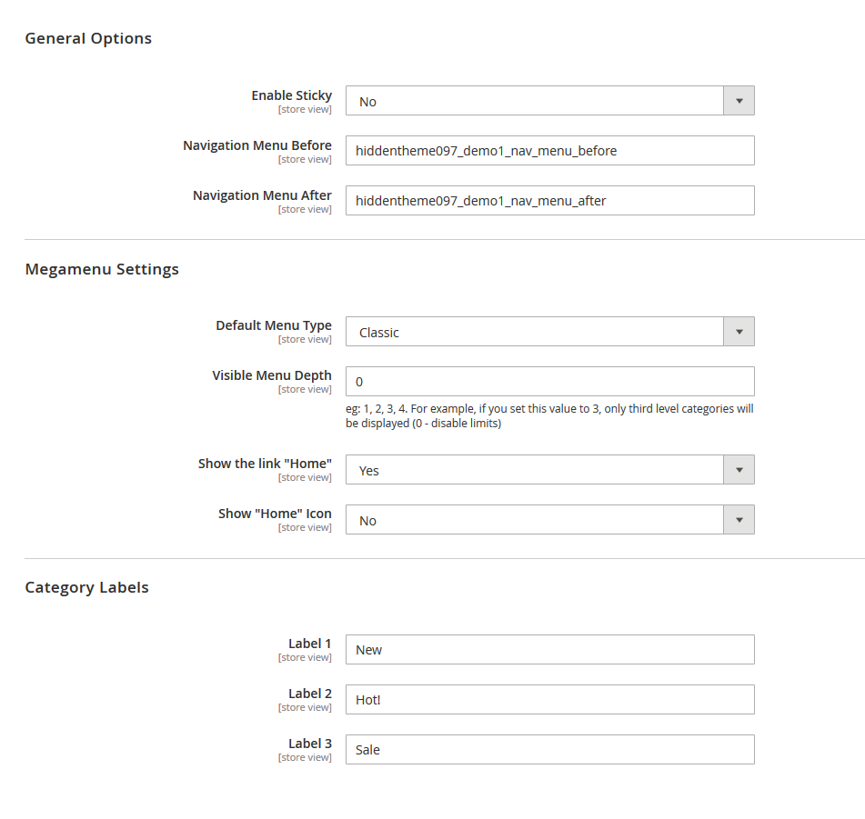 Evolve - Menu Configuration