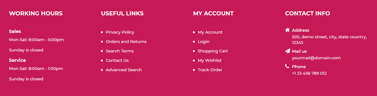 Fashiony - Footer Columns Frontend