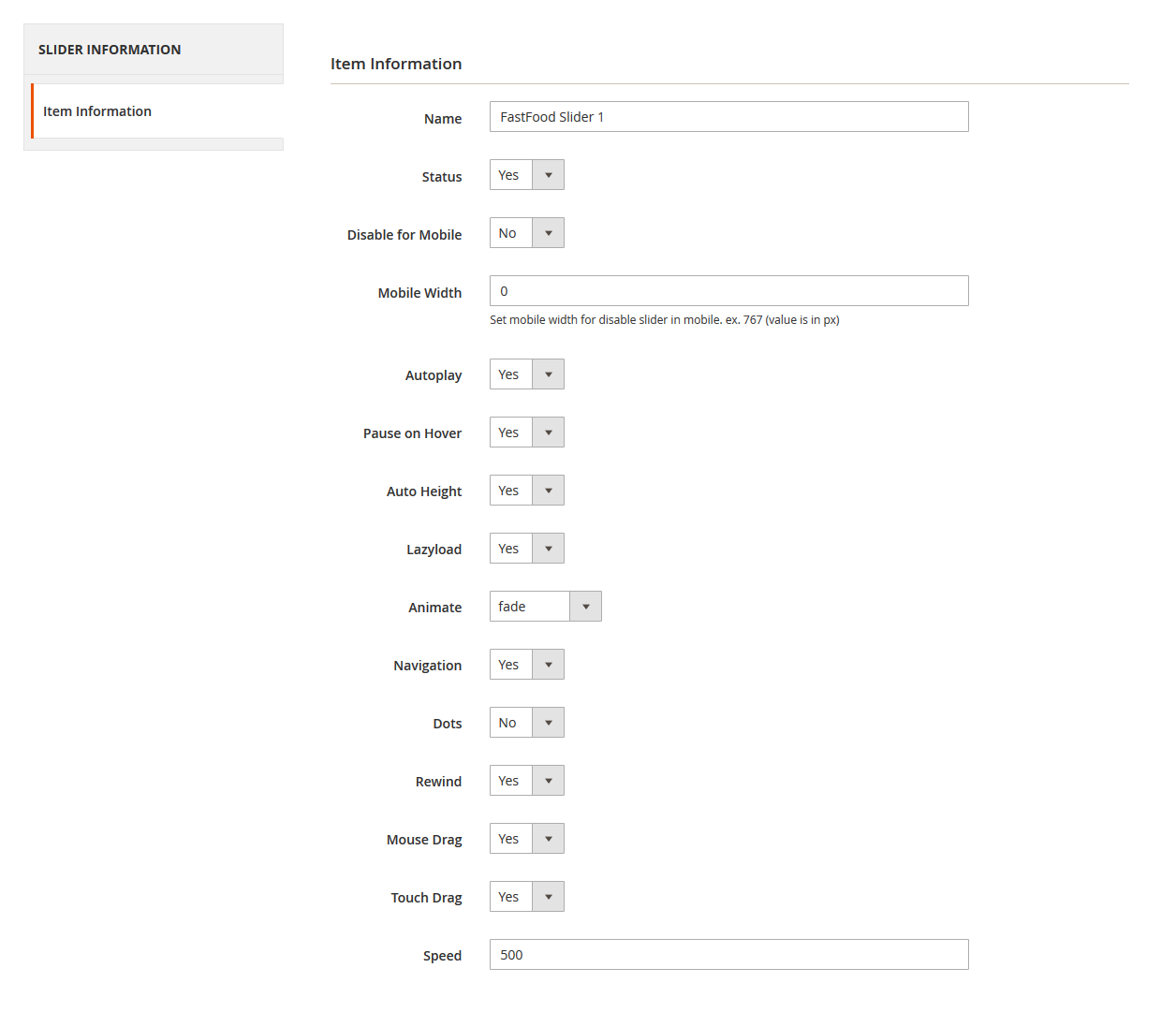 FastFood  - Edit Slider