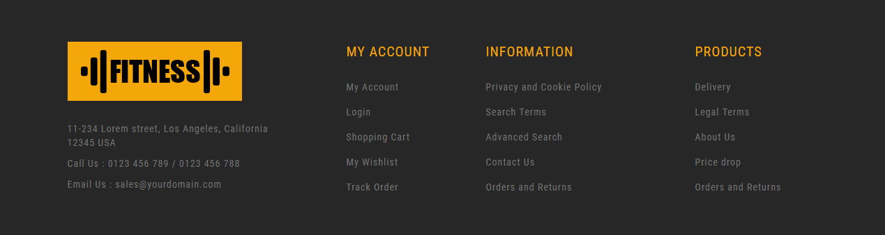 Fitness - Footer Columns Frontend