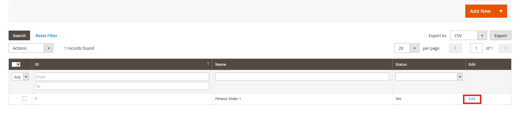 Fitness - Manage Slider