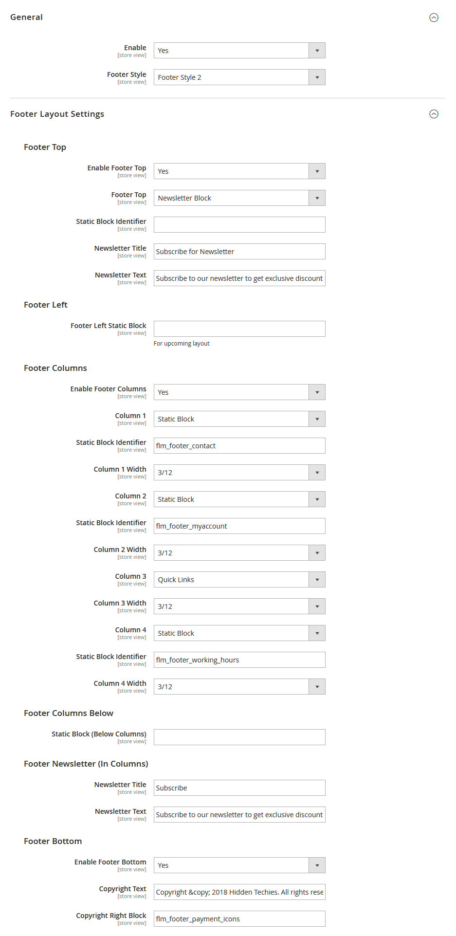 Foodline - Footer Layout Config