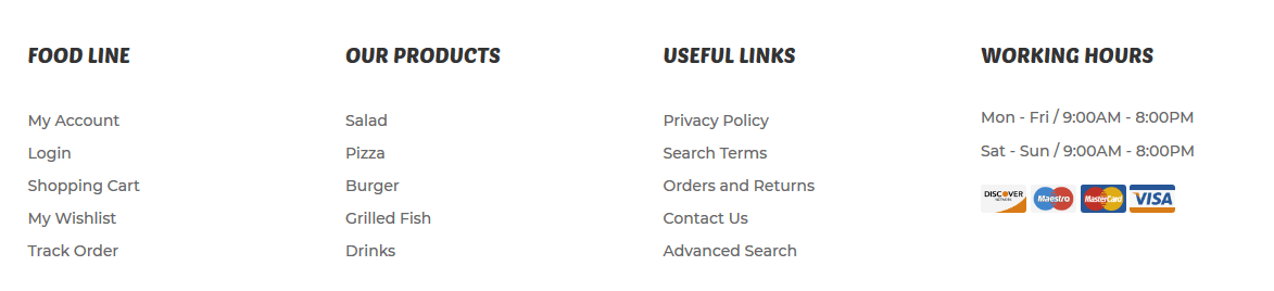 Foodline - Footer Columns Frontend