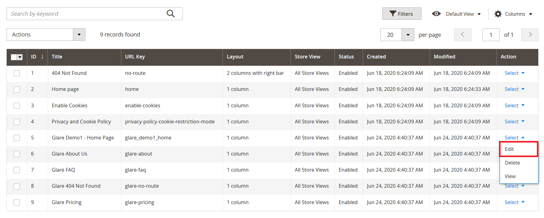 Glare - Edit Home Page