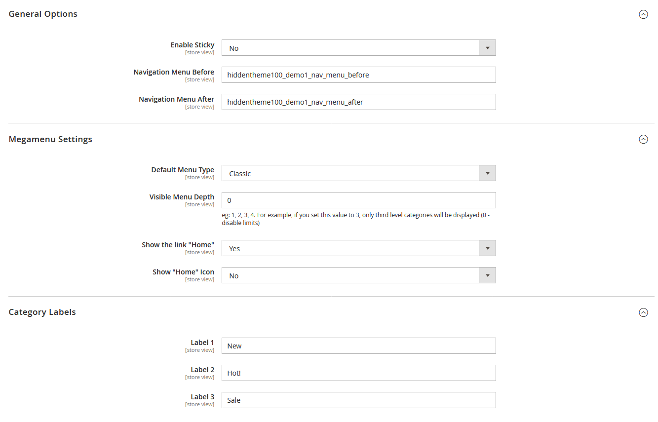 KidsStore - Menu Configuration