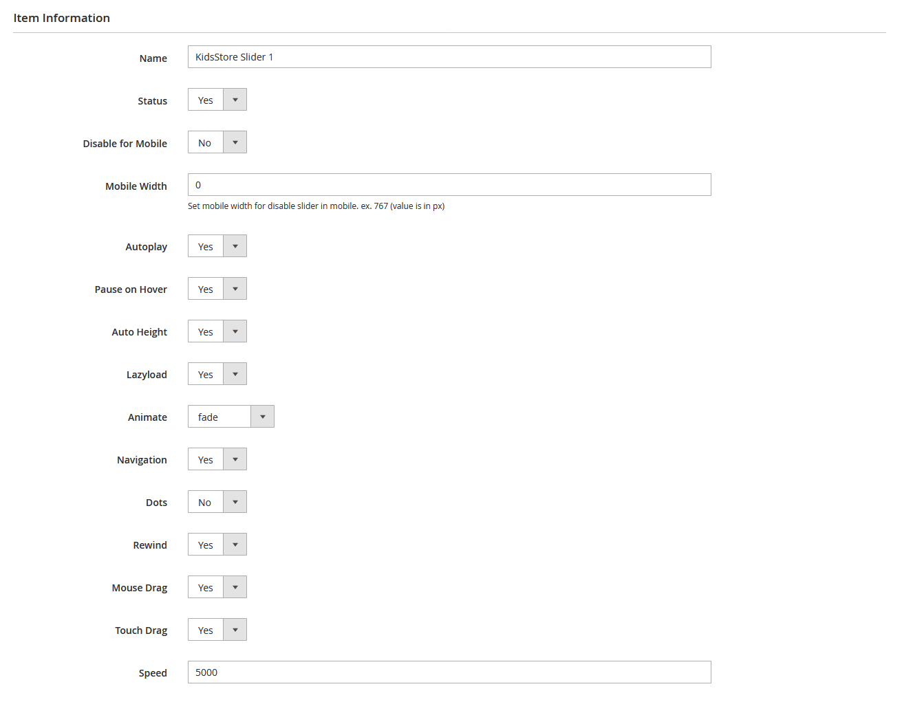 KidsStore - Edit Slider