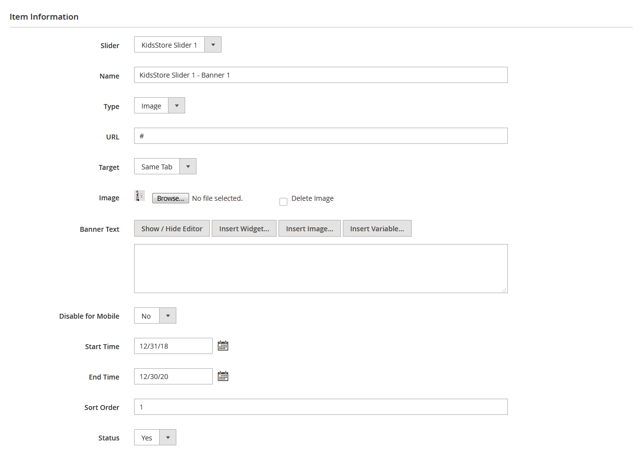 KidsStore - Edit Banner