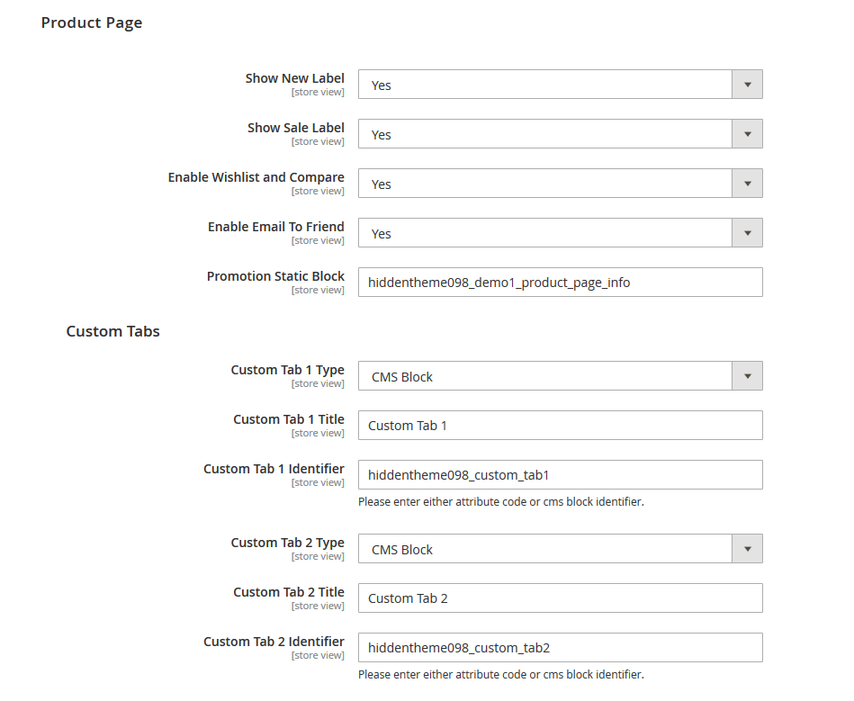 More - Product Page Configuration
