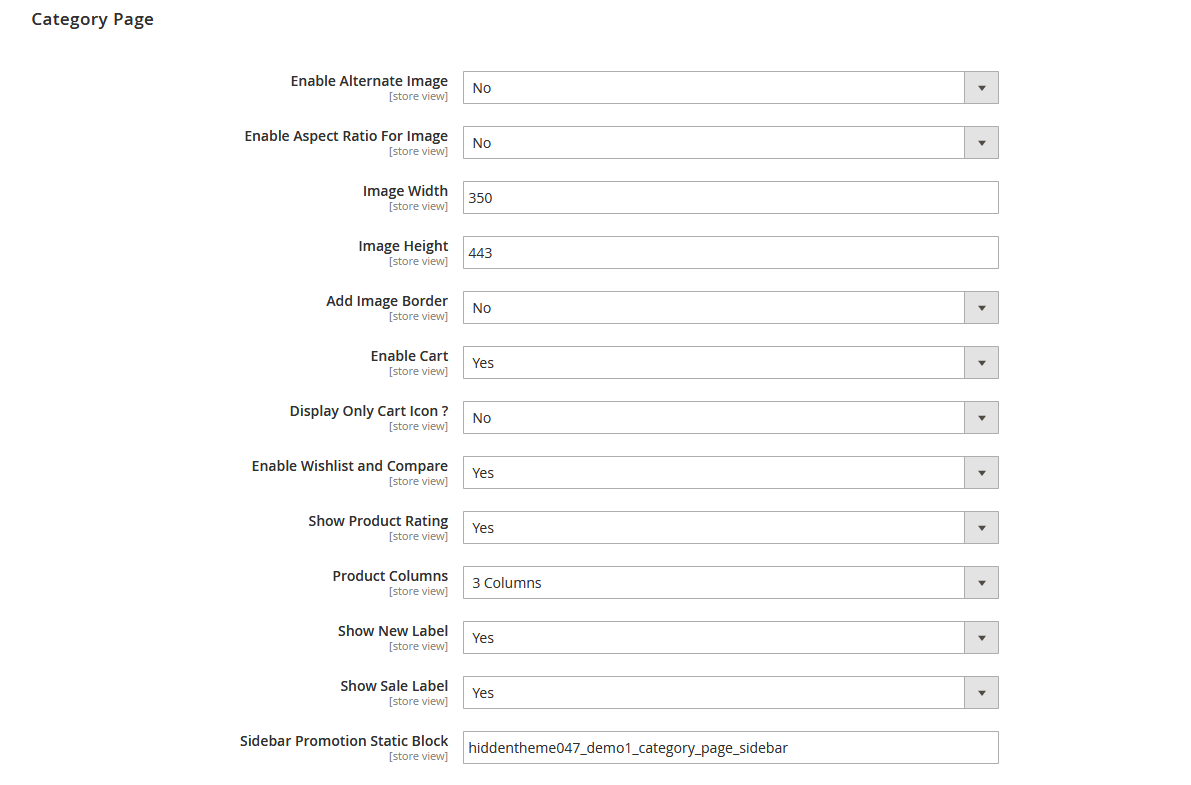 Optical - Category Page Configuration