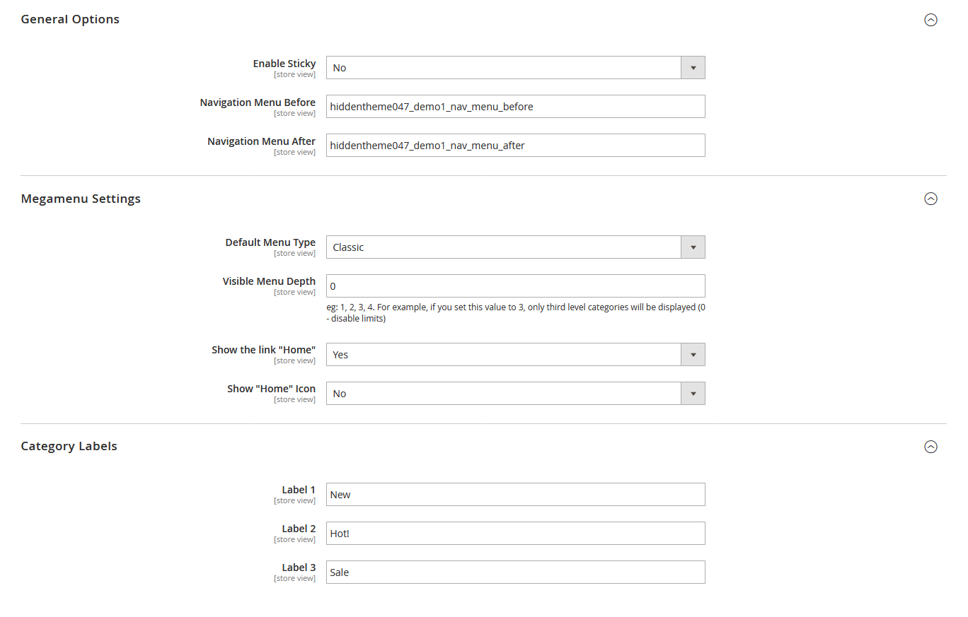 Optical - Menu Configuration