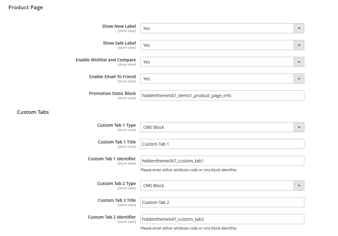Optical - Product Page Configuration