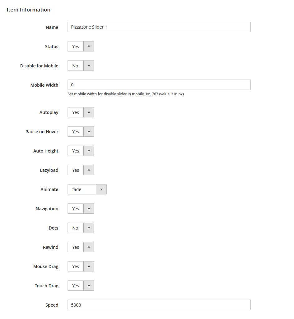 PizzaZone - Edit Slider