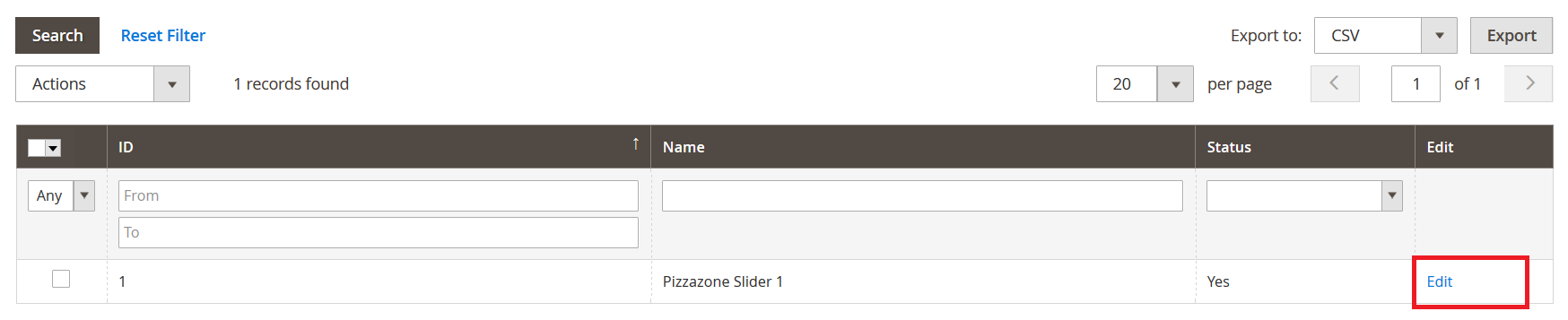 PizzaZone - Manage Slider