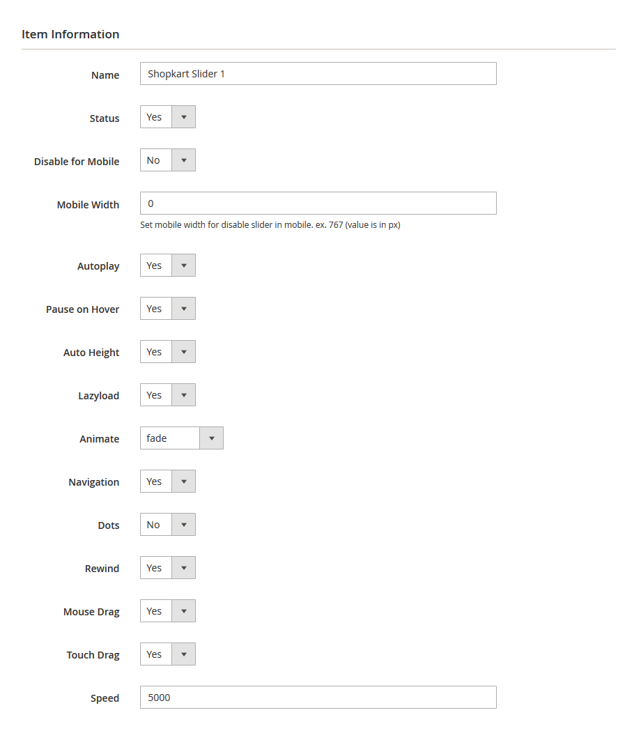 Shopkart  - Edit Slider