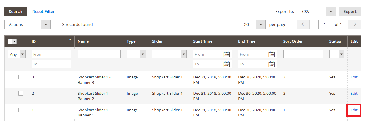 Shopkart  - Manage Banner