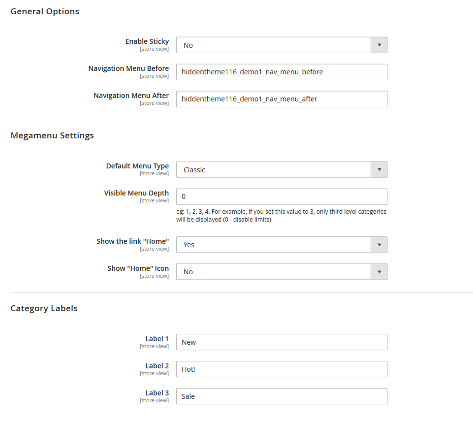 Spices - Menu Configuration