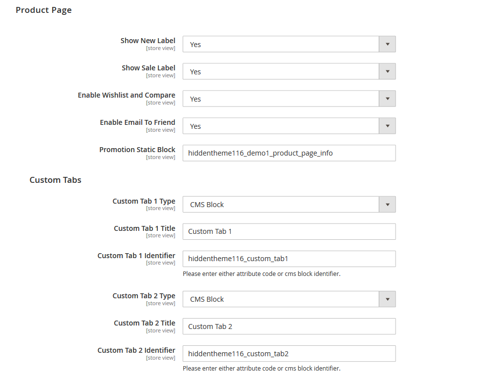 Spices - Product Page Configuration