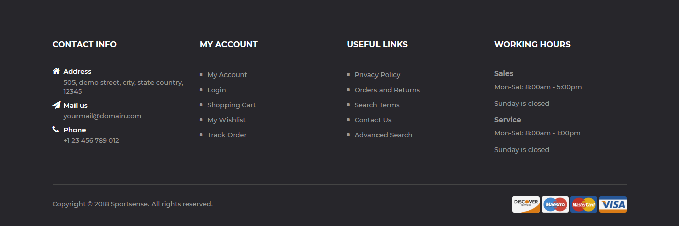 SportSense - Footer Columns Frontend