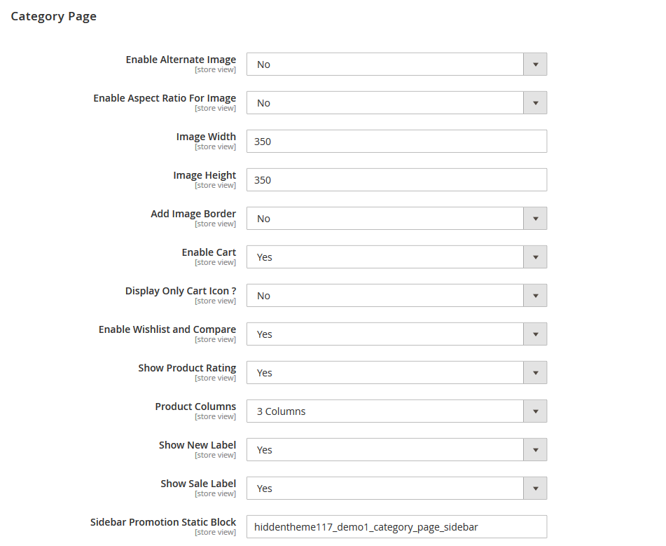 Start - Category Page Configuration